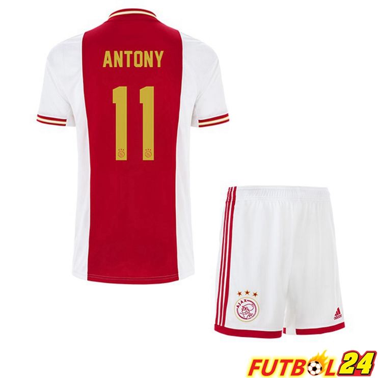 Camisetas De Futbol AFC Ajax (Antony 11) Niño Primera Blanco Roja 22/23