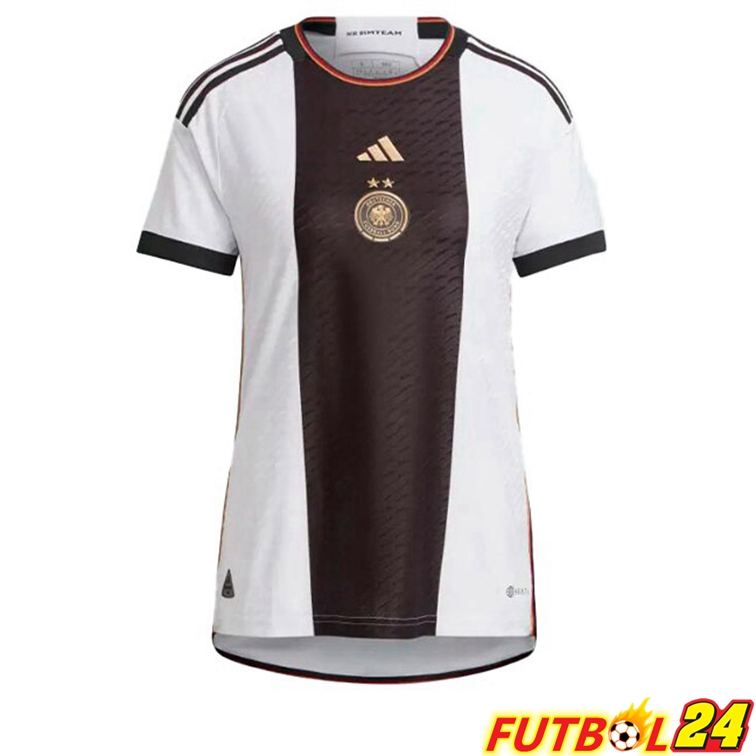 Camiseta Alemania Mujer Primera Negro Blanco Copa del mundo 2022