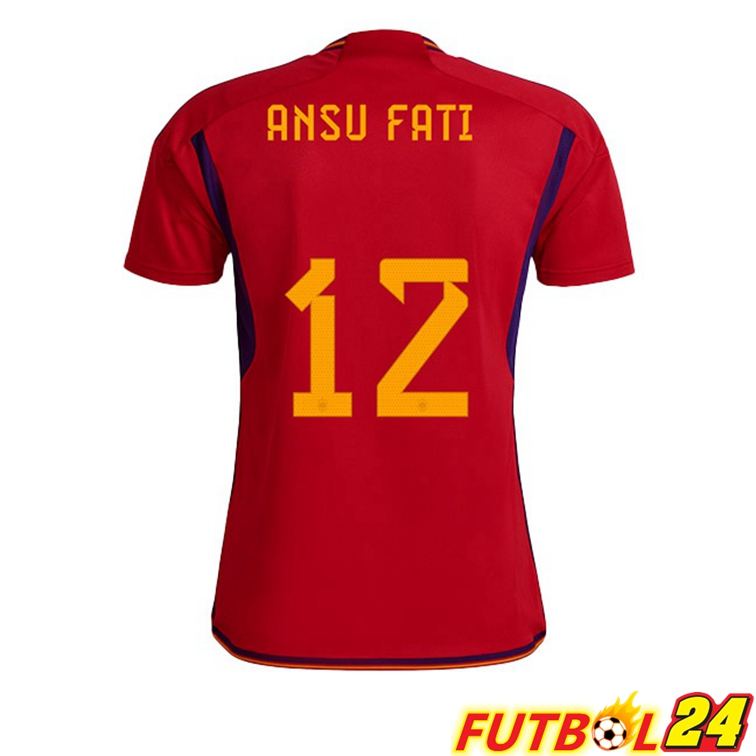 Camisetas De Futbol España (ANSU FATI 12) Primera Rojo Copa Del Mundo 2022