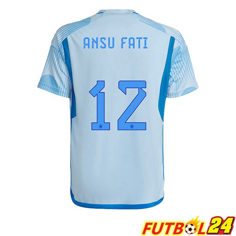 Camisetas De Futbol España (ANSU FATI 12) Segunda Azul Blanco Copa Del Mundo 2022