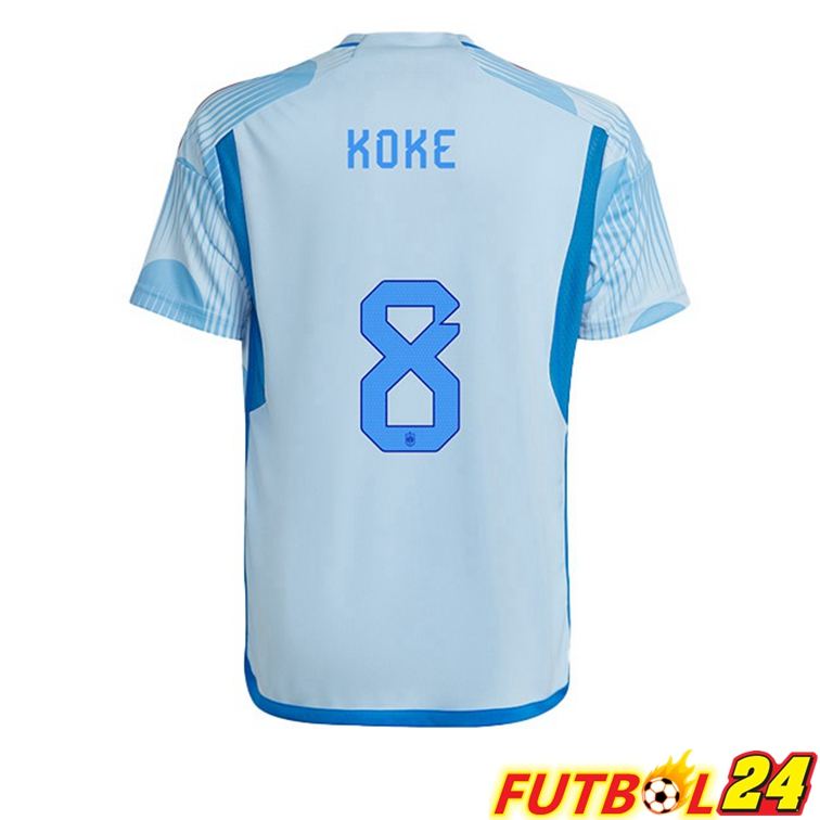 Camisetas De Futbol España (KOKE 8) Segunda Azul Blanco Copa Del Mundo 2022