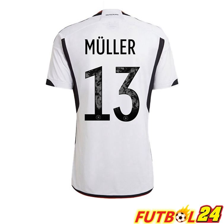 Camisetas De Futbol Alemania (MÜLLER 13) Primera Negro Blanco Copa Del Mundo 2022