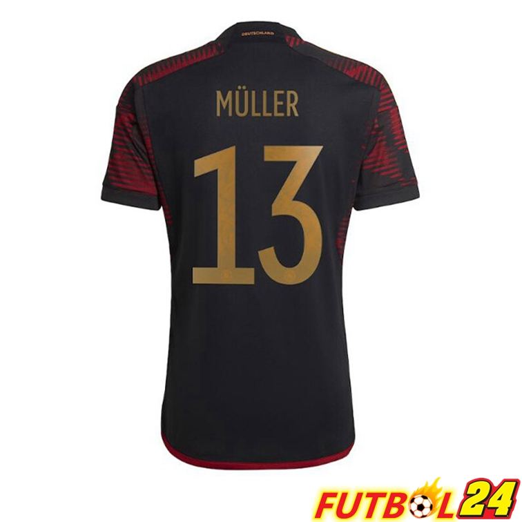 Camisetas De Futbol Alemania (MÜLLER 13) Segunda Negro Copa Del Mundo 2022