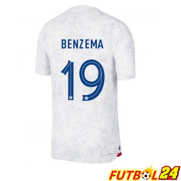 Camisetas De Futbol Francia (BENZEMA 19) Segunda Blanco Copa Del Mundo 2022