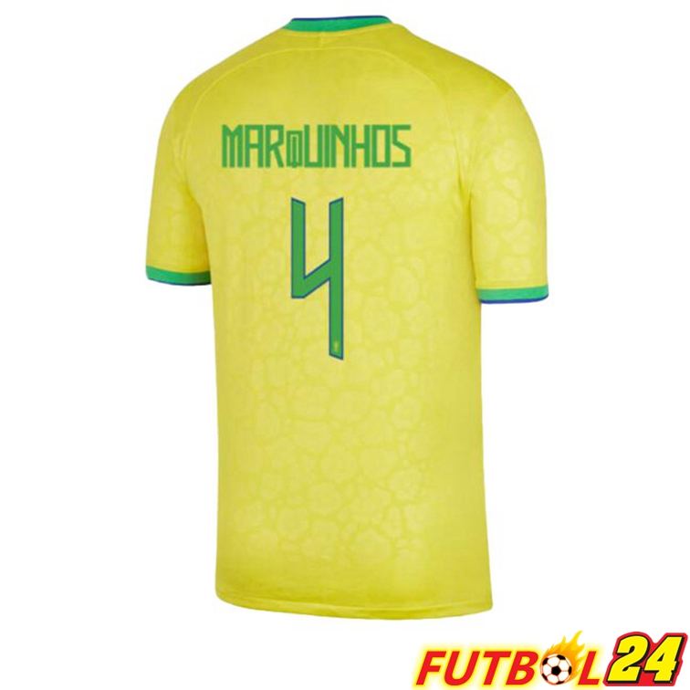 Camisetas De Futbol Brasil (MARQUINHOS 4) Primera Amarillo Copa Del Mundo 2022