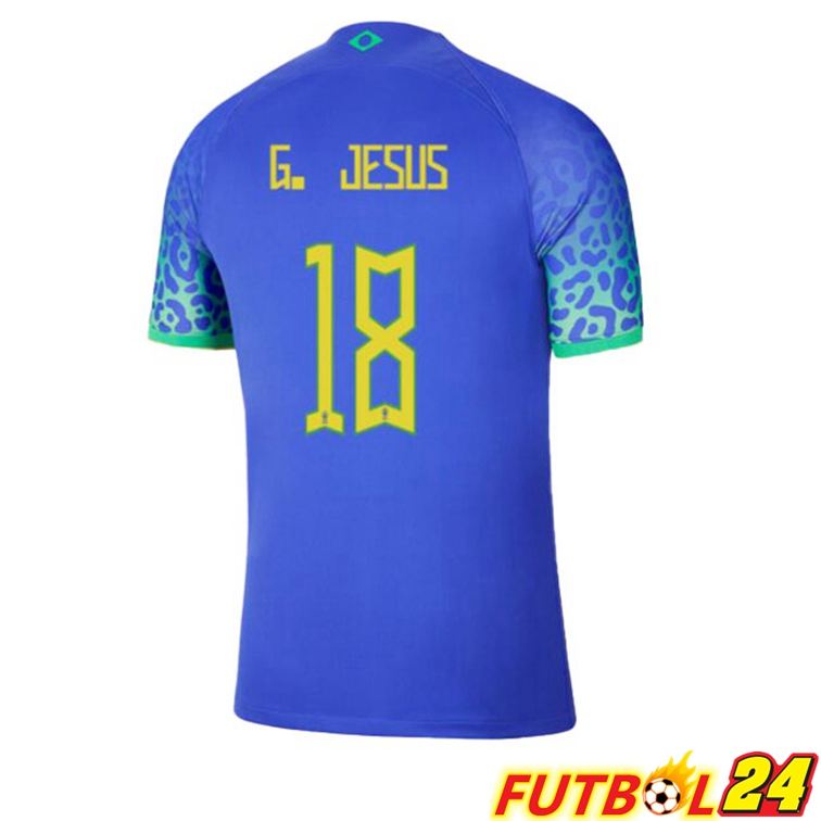 Camisetas De Futbol Brasil (G. JESUS 18) Segunda Azul Copa Del Mundo 2022