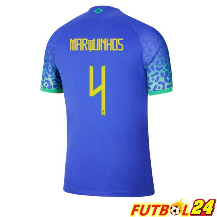 Camisetas De Futbol Brasil (MARQUINHOS 4) Segunda Azul Copa Del Mundo 2022