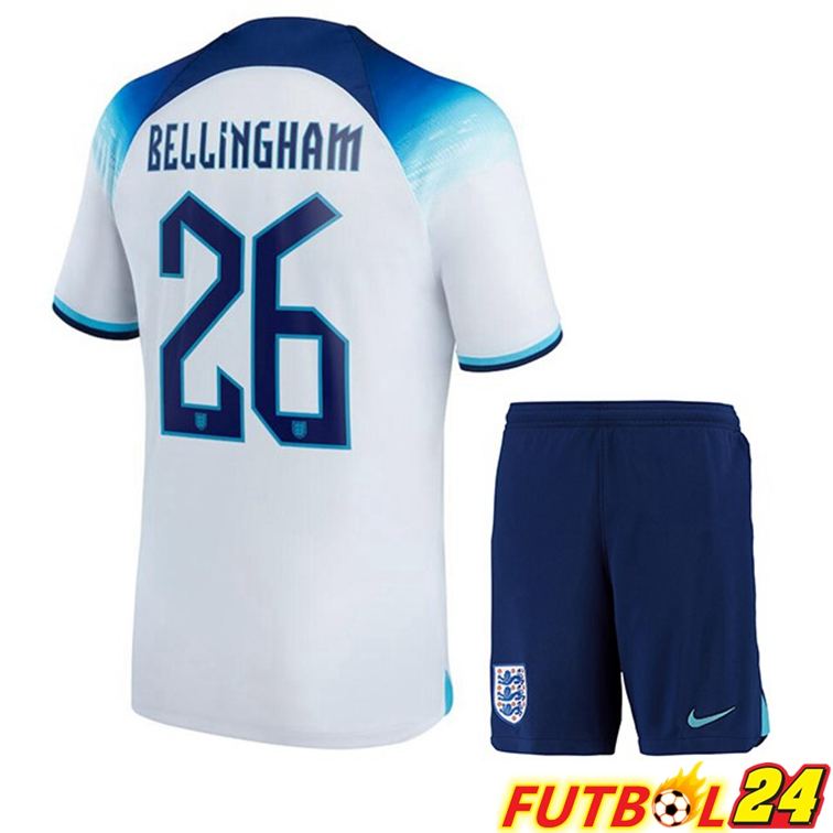 Camisetas De Futbol Inglaterra (BELLINGHAM 26) Ninos Primera Blanco 22/23