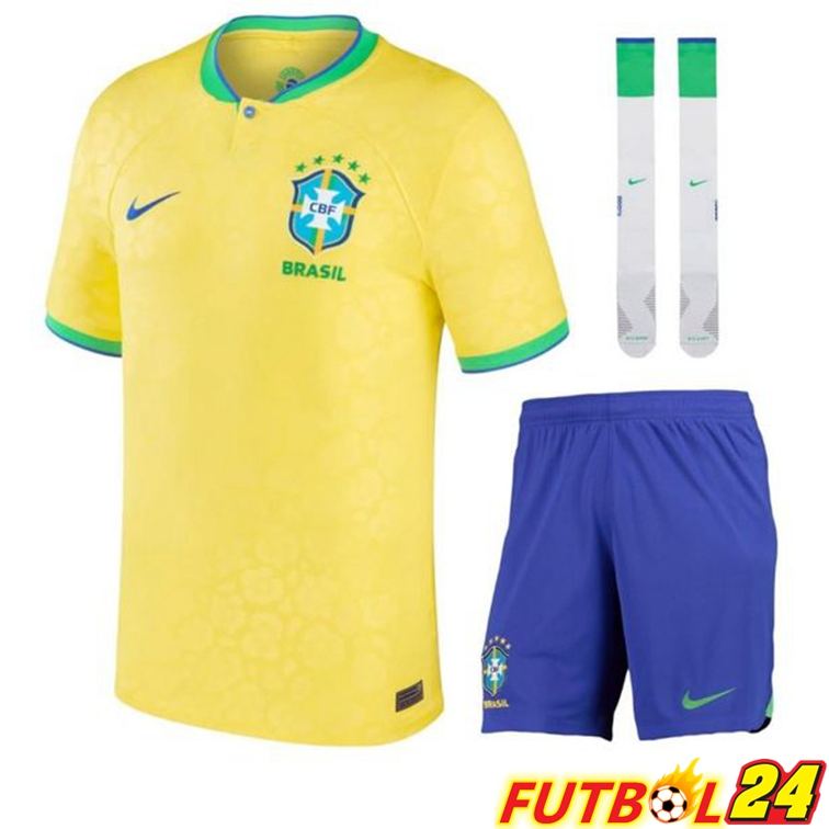 Camisetas Brasil Primera (Cortos + Calcetines) Copa Del Mundo 2022