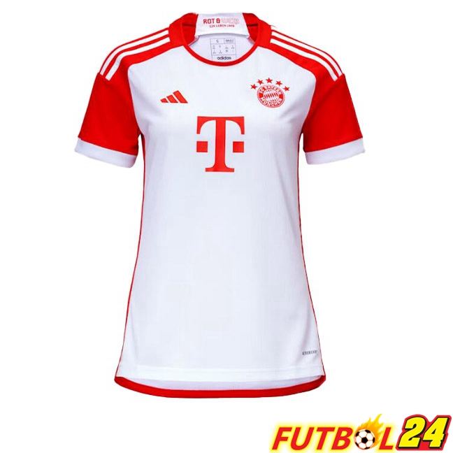 Camisetas De Futbol Bayern Munich Mujer Primera Blanco Rojo 2023/2024