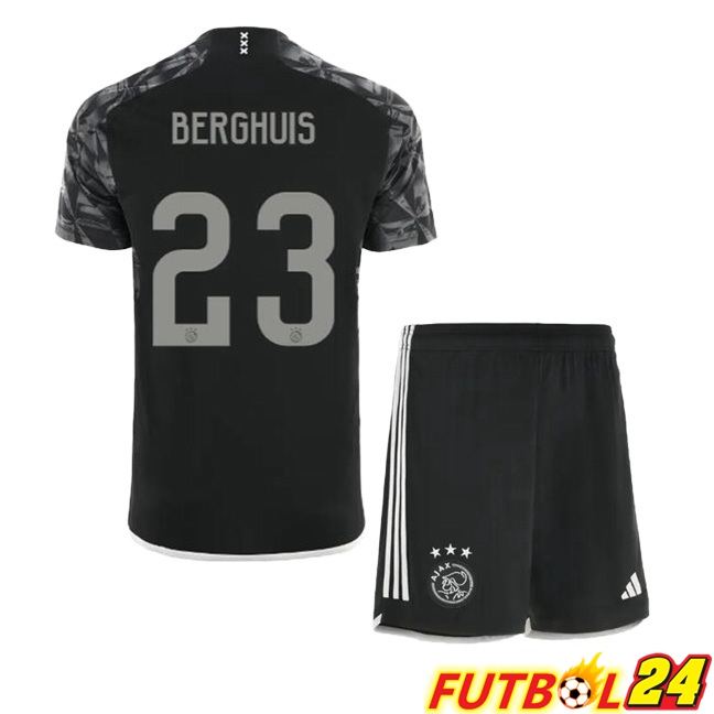 Camiseta Futbol AFC Ajax (Berghuis 23) Ninos Ninos Tercera Negro 2023/2024