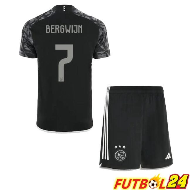Camiseta Futbol AFC Ajax (Bergwijn 7) Ninos Ninos Tercera Negro 2023/2024