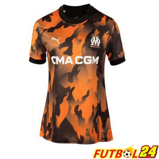 Camisetas De Futbol Marsella OM Mujer Tercera Negro Amarillo 2023/2024