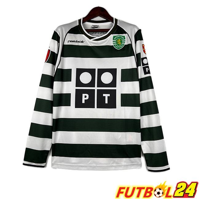 Camisetas De Futbol Sporting CP Retro Primera Manga Larga Verde 2001-2003
