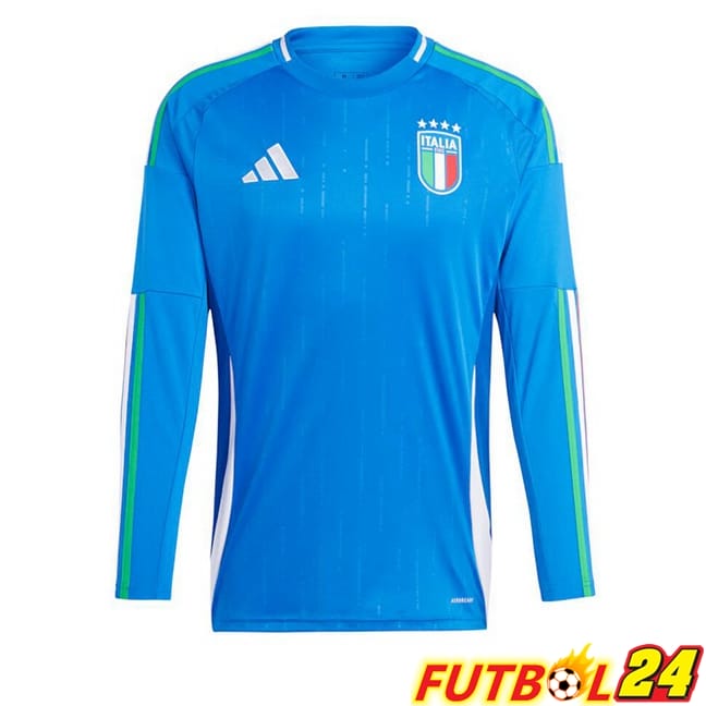 Camisetas De Futbol Italia Primera Manga Larga Azul UEFA Euro 2024