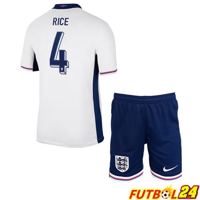 Camisetas De Futbol Inglaterra (Rice 4) Ninos Primera Azul Blanco 2024/2025