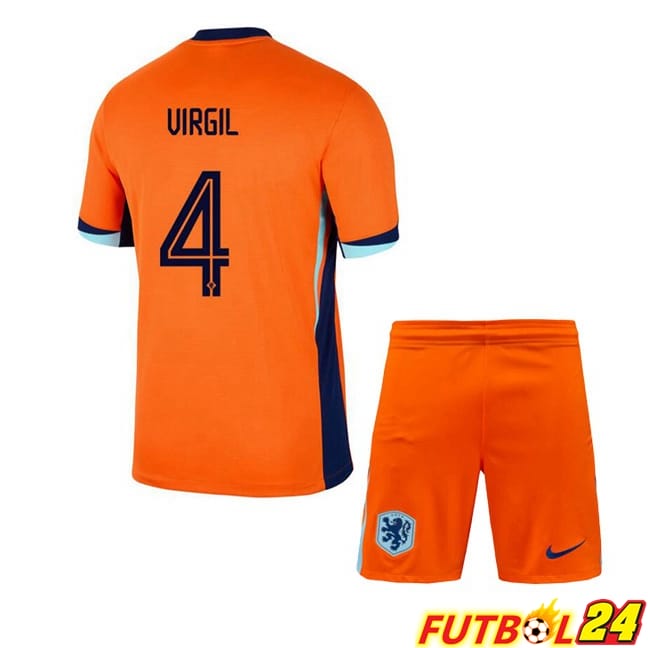 Camisetas De Futbol Países Bajos (VIRGIL 4) Ninos Primera Naranja 2024/2025