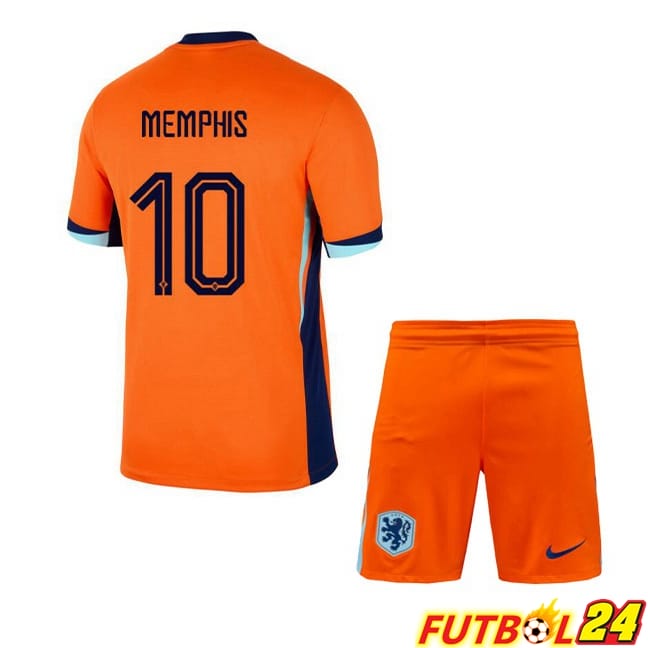 Camisetas De Futbol Países Bajos (MEMPHIS 10) Ninos Primera Naranja 2024/2025