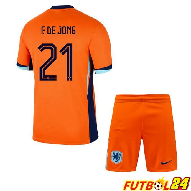 Camisetas De Futbol Países Bajos (F. DE JONG 21) Ninos Primera Naranja 2024/2025