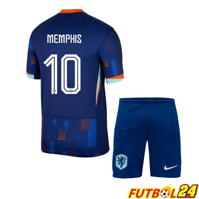 Camisetas De Futbol Países Bajos (MEMPHIS 10) Ninos Segunda Azul Real 2024/2025