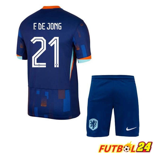 Camisetas De Futbol Países Bajos (F. DE JONG 21) Ninos Segunda Azul Real 2024/2025