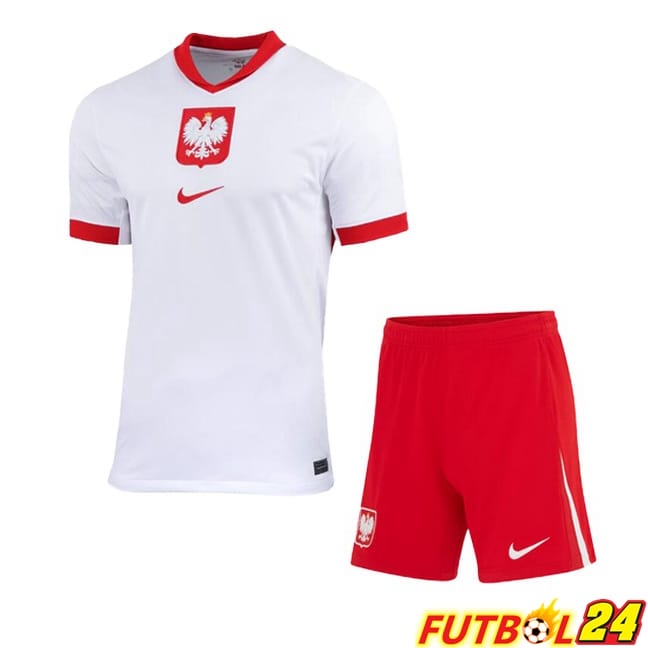 Camisetas De Futbol Polonia Ninos Primera Azul Blanco UEFA Euro 2024