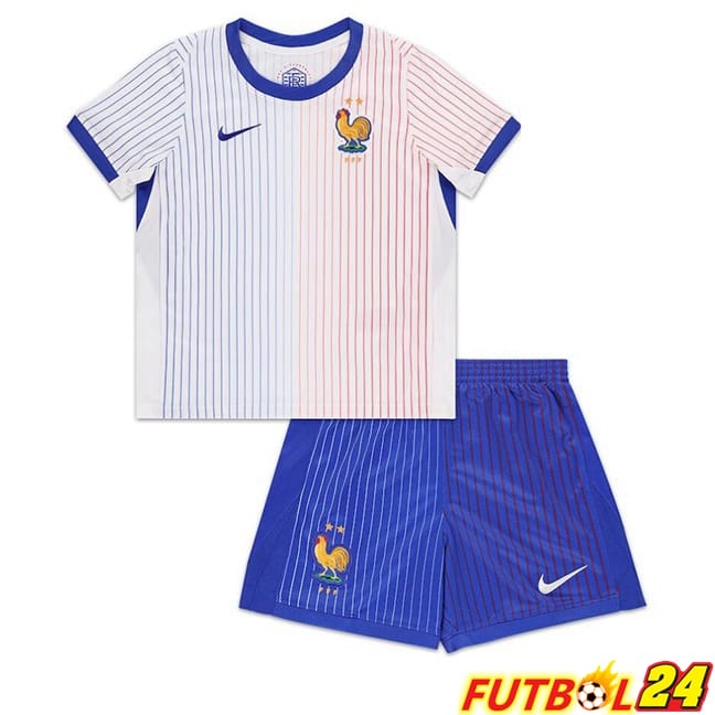 Camisetas De Futbol Francia Ninos Segunda Azul Blanco UEFA Euro 2024