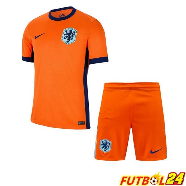 Camisetas De Futbol Países Bajos Ninos Primera Naranja UEFA Euro 2024