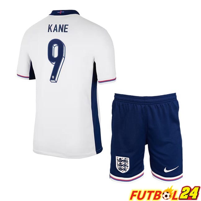 Camisetas De Futbol Inglaterra (Kane 9) Ninos Primera Azul Blanco UEFA Euro 2024