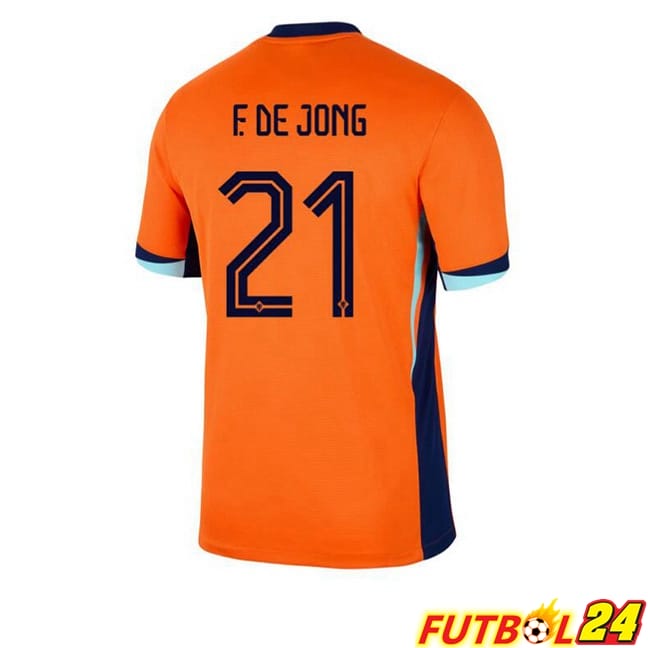 Camisetas De Futbol Países Bajos (F. DE JONG 21) Primera Naranja UEFA Euro 2024