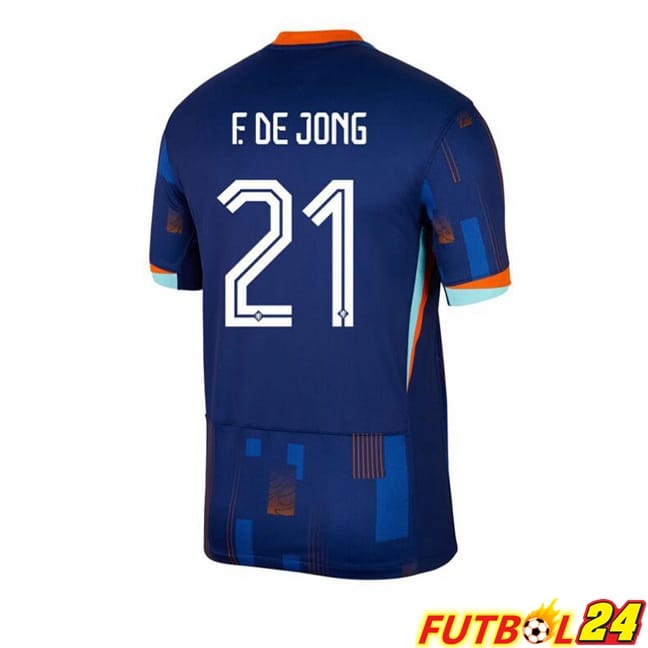 Camisetas De Futbol Países Bajos (F. DE JONG 21) Segunda Azul Real UEFA Euro 2024