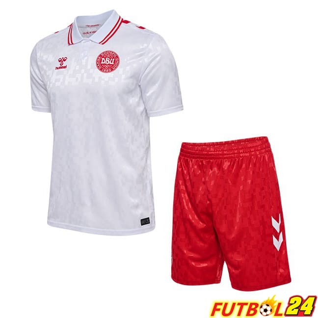 Camisetas De Futbol Dinamarca Ninos Segunda Blanco UEFA Euro 2024
