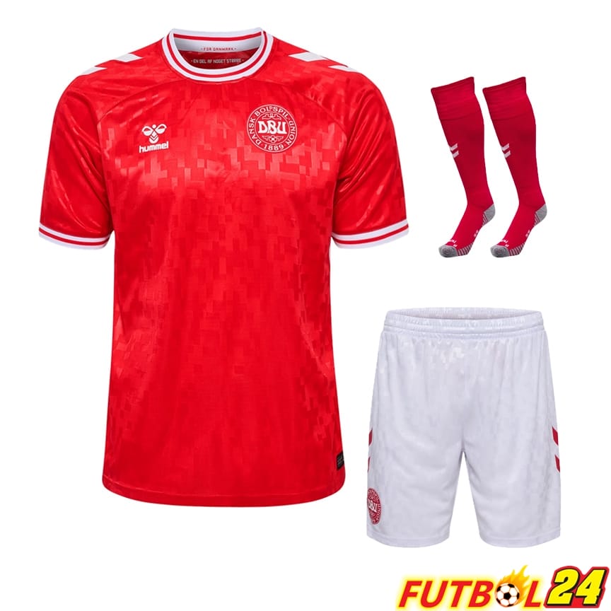 Camisetas Nacional Dinamarca Primera (Cortos + Calcetines) UEFA Euro 2024
