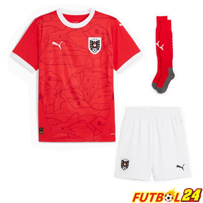 Camisetas Nacional Austria Primera (Cortos + Calcetines) UEFA Euro 2024