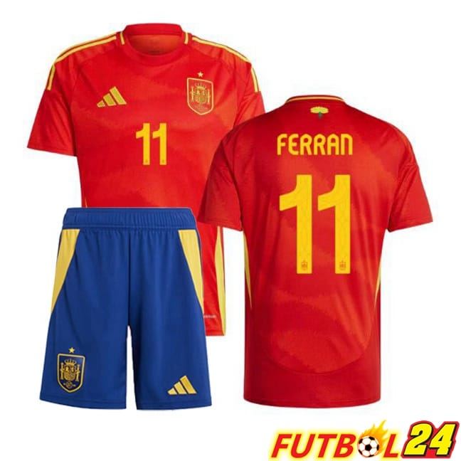 Camiseta Nacional España (FERRAN 11) Ninos Primera Rojo UEFA Euro 2024