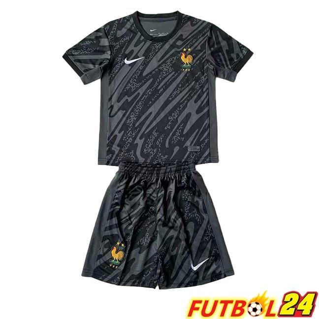 Camiseta Nacional Francia Ninos Portero Negro UEFA Euro 2024