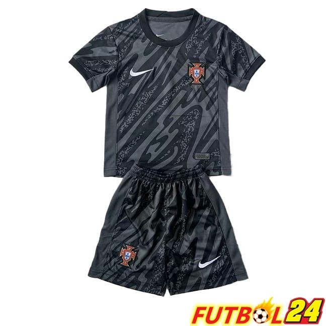 Camiseta Nacional Portugal Ninos Portero Negro UEFA Euro 2024