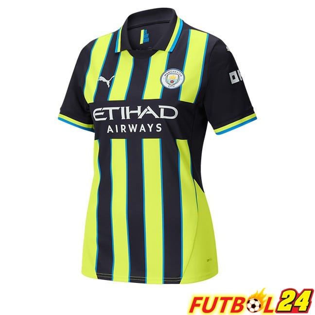 Camisetas De Futbol Manchester City Mujer Segunda Verde Negro 2024/2025
