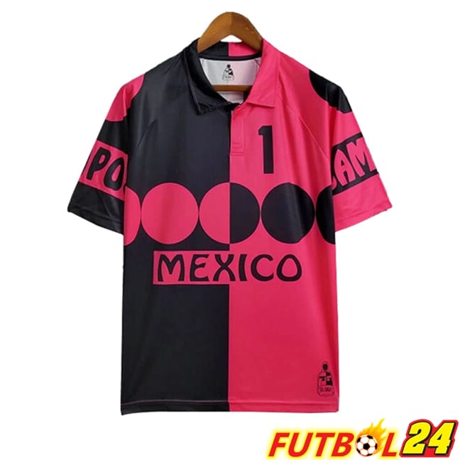 Camisetas De Futbol México Retro Portero Negro/Rosado 1998