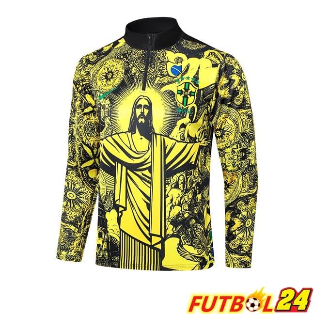 Sudadera De Entrenamiento Brasil Amarillo Negro 2024/2025