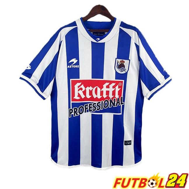 Camisetas De Futbol Real Sociedad Retro Primera Blanco Azul 2002-2003