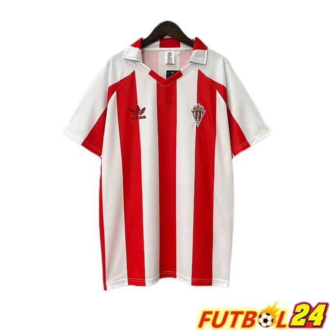 Camisetas De Futbol Sporting Gijon Retro Primera Blanco Rojo 1986-1987