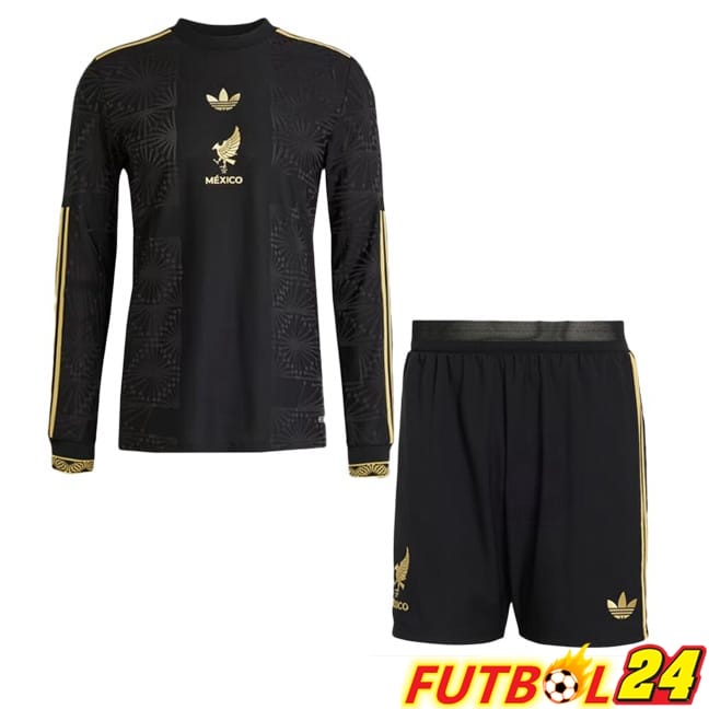 Camiseta Nacional México Ninos Manga Larga Negro Amarillo 2025/2026