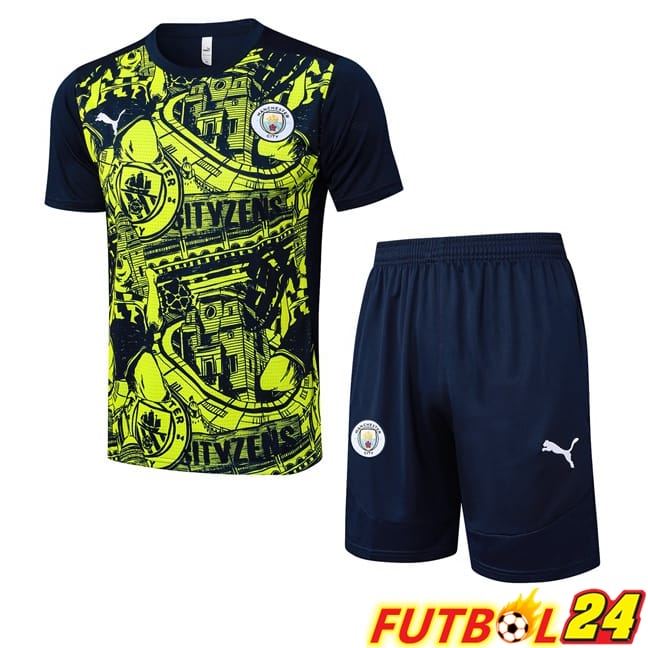 Camiseta Entrenamiento Manchester City + Cortos Azul Real Amarillo 2025/2026