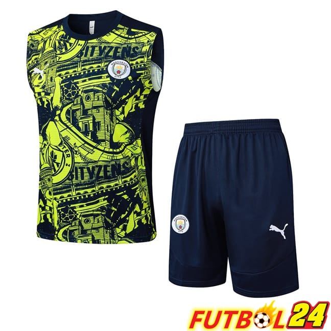 Chalecos De Futbol Manchester City + Cortos Azul Real Verde 2025/2029