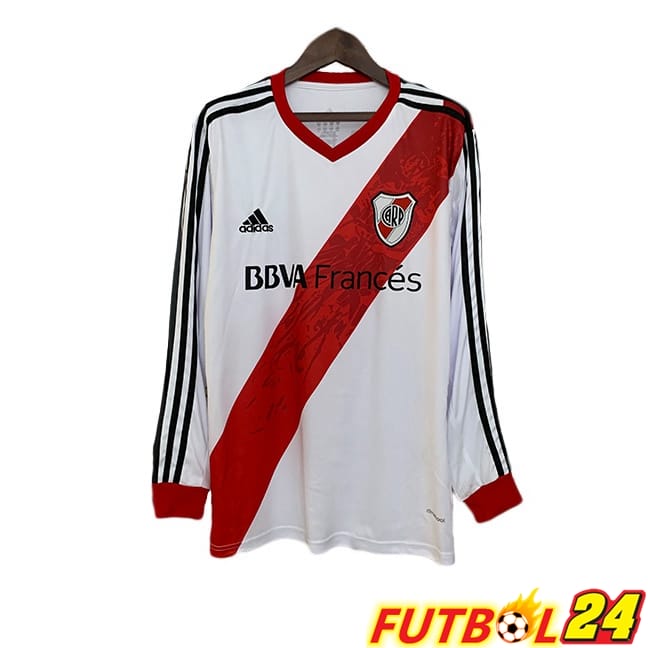 Camisetas De Futbol River Plate Retro Primera Manga Larga Blanco Rojo 2013-2014