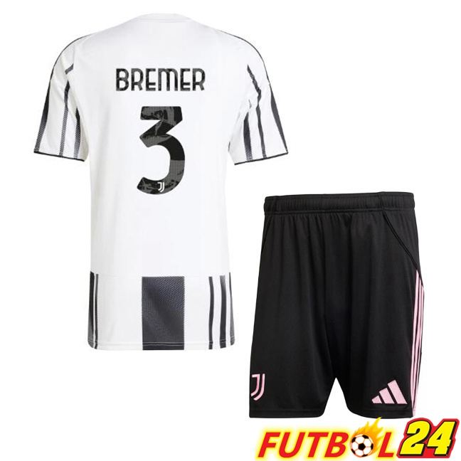 Camisetas De Futbol Juventus (BREMER 3) Ninos Primera Negro Blanco 2025/2026
