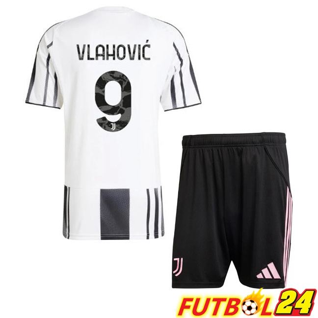 Camisetas De Futbol Juventus (VLAHOVIĆ 9) Ninos Primera Negro Blanco 2025/2026