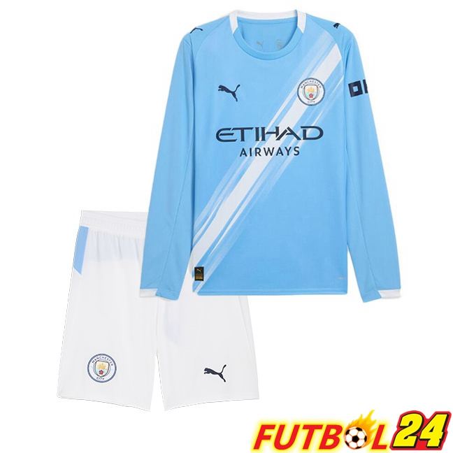 Camisetas De Futbol Manchester City Ninos Primera Manga Larga Azul 2025/2026
