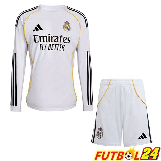Camisetas De Futbol Real Madrid Ninos Primera Manga Larga Blanco 2025/2026